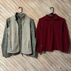 Mountain Warehouse Green & Burgundy Fleece 3/4 Zipper Sweaters & Grey Vest